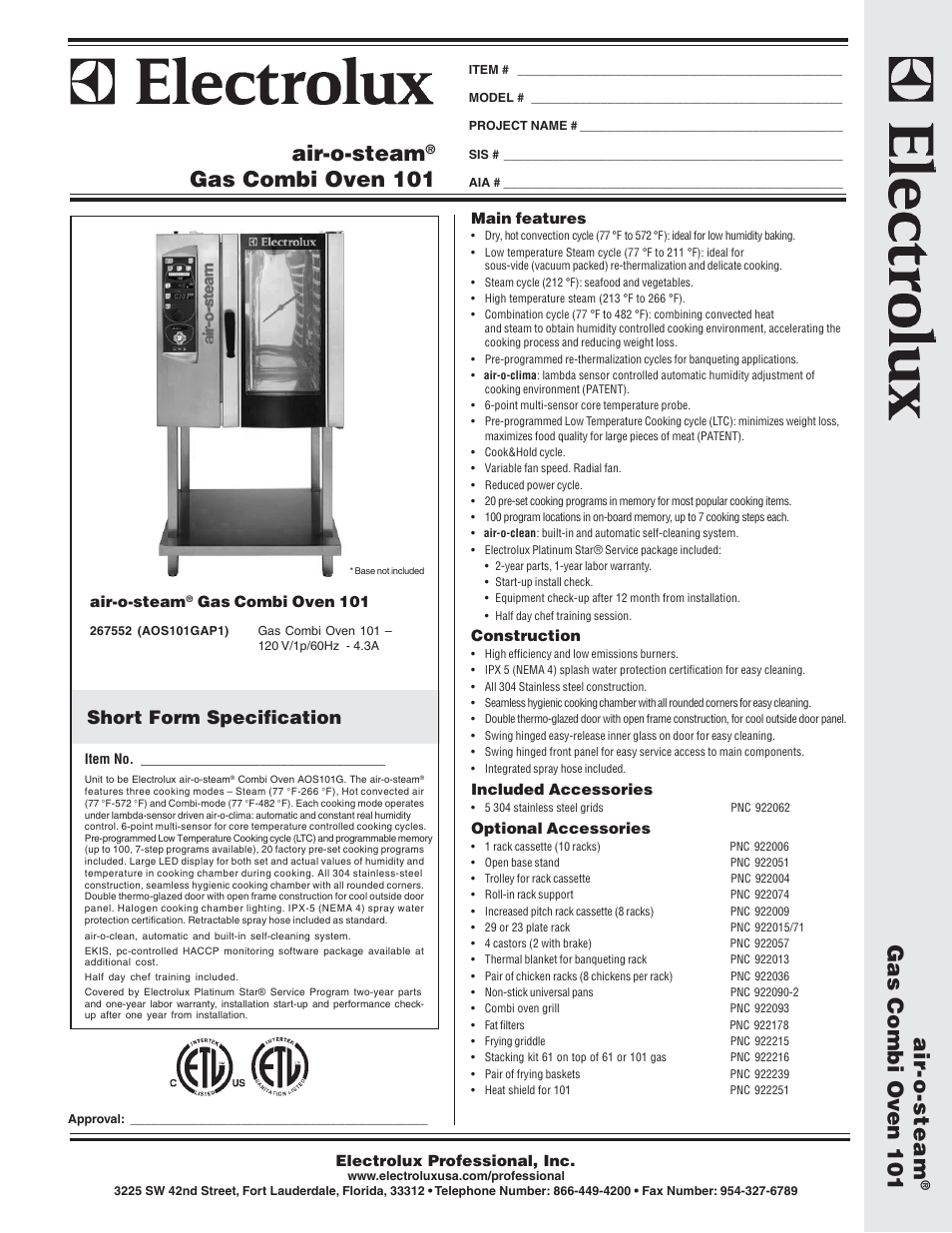 Electrolux Air-O-Steam AOS101GAP1 User Manual | 2 pages