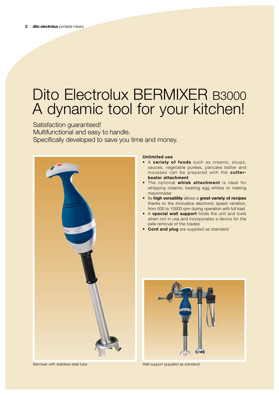 Dito electrolux bermixer, A dynamic tool for your kitchen, B3000 | Electrolux B3WSK35 User Manual | Page 2 / 8