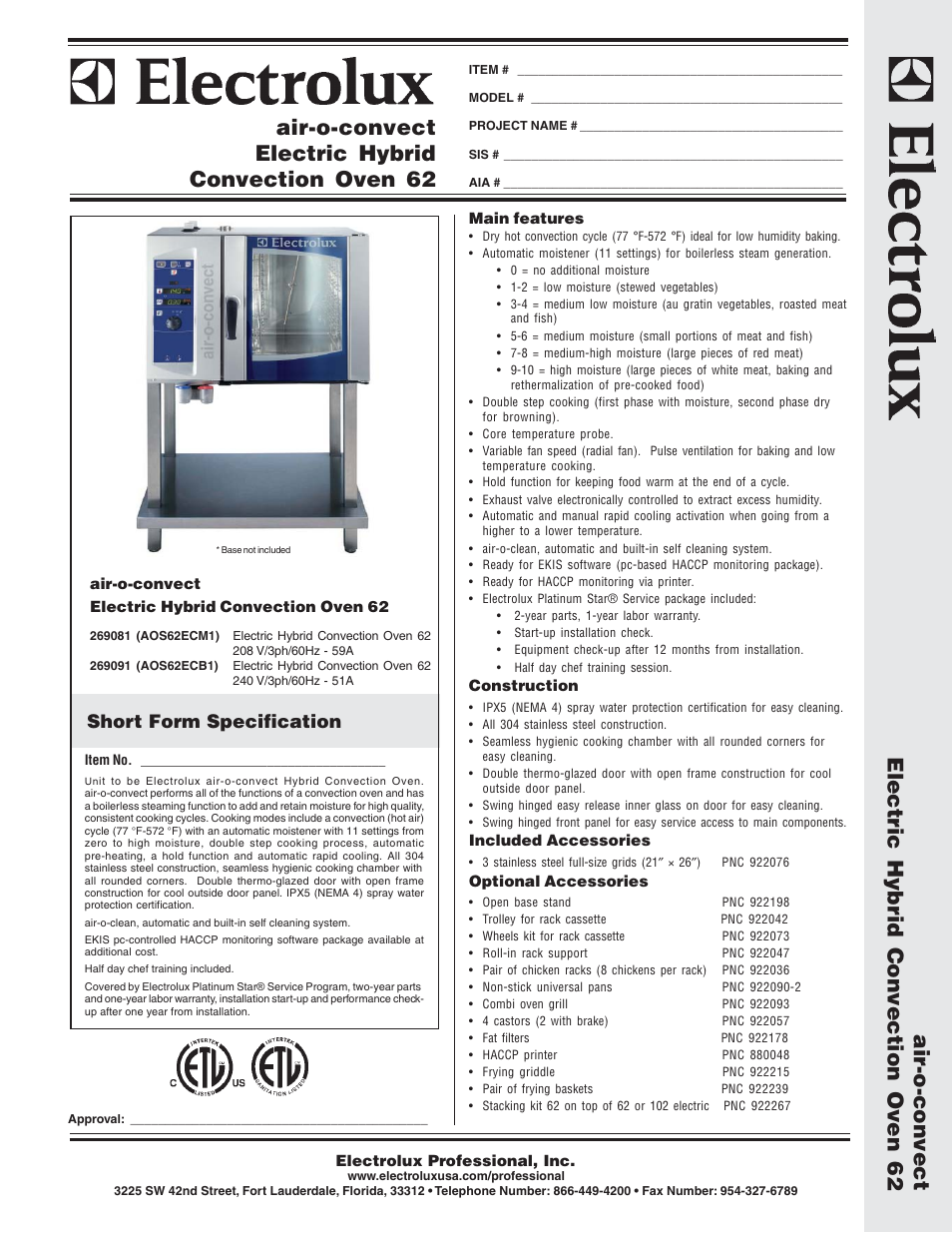 Electrolux Air-O-Convect AOS62ECB1 User Manual | 2 pages