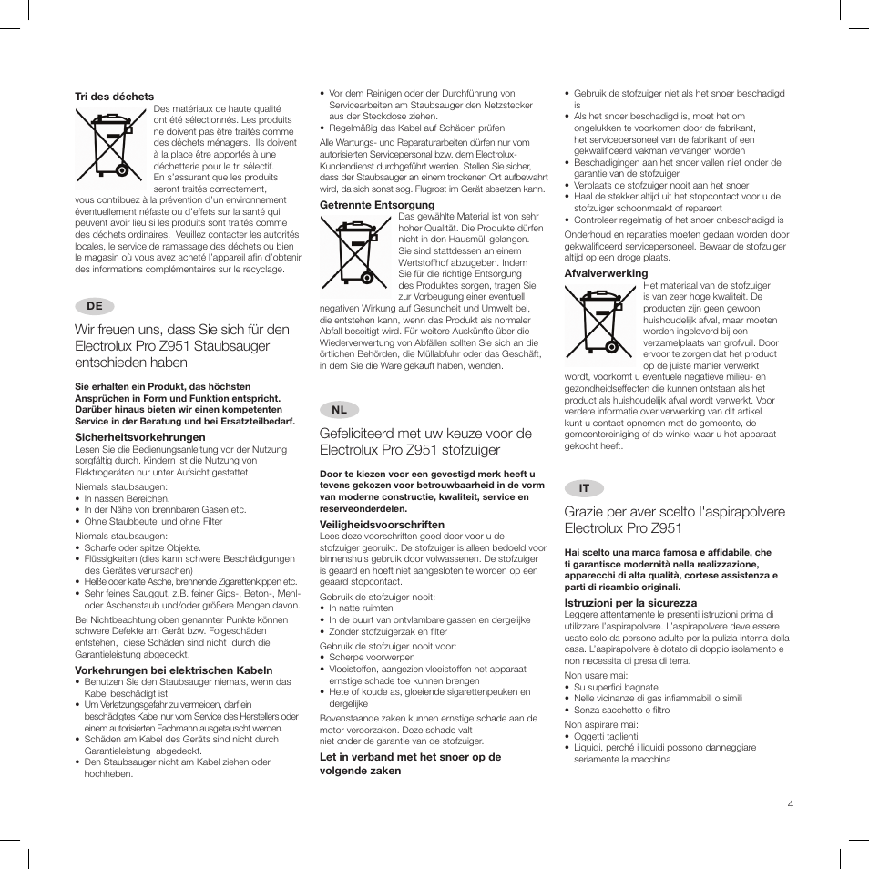 Electrolux PRO Z951 User Manual | Page 4 / 18