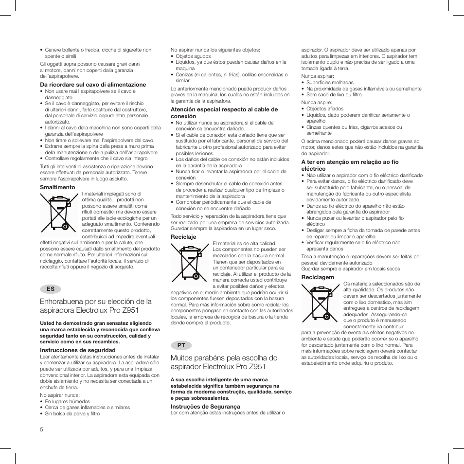 Electrolux PRO Z951 User Manual | Page 5 / 18