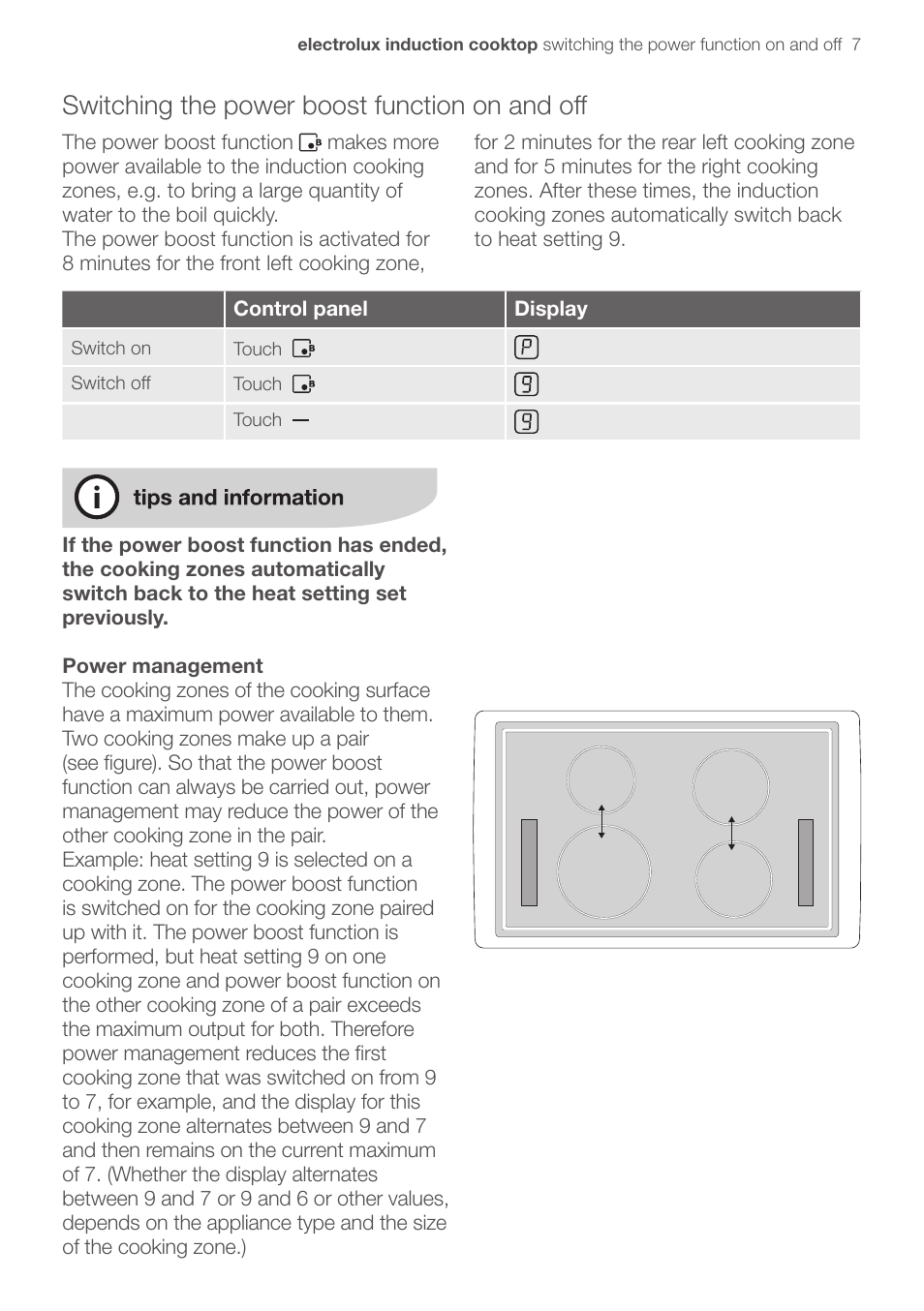 Switching the power boost function on and off | Electrolux EHD90LLUM User Manual | Page 11 / 30