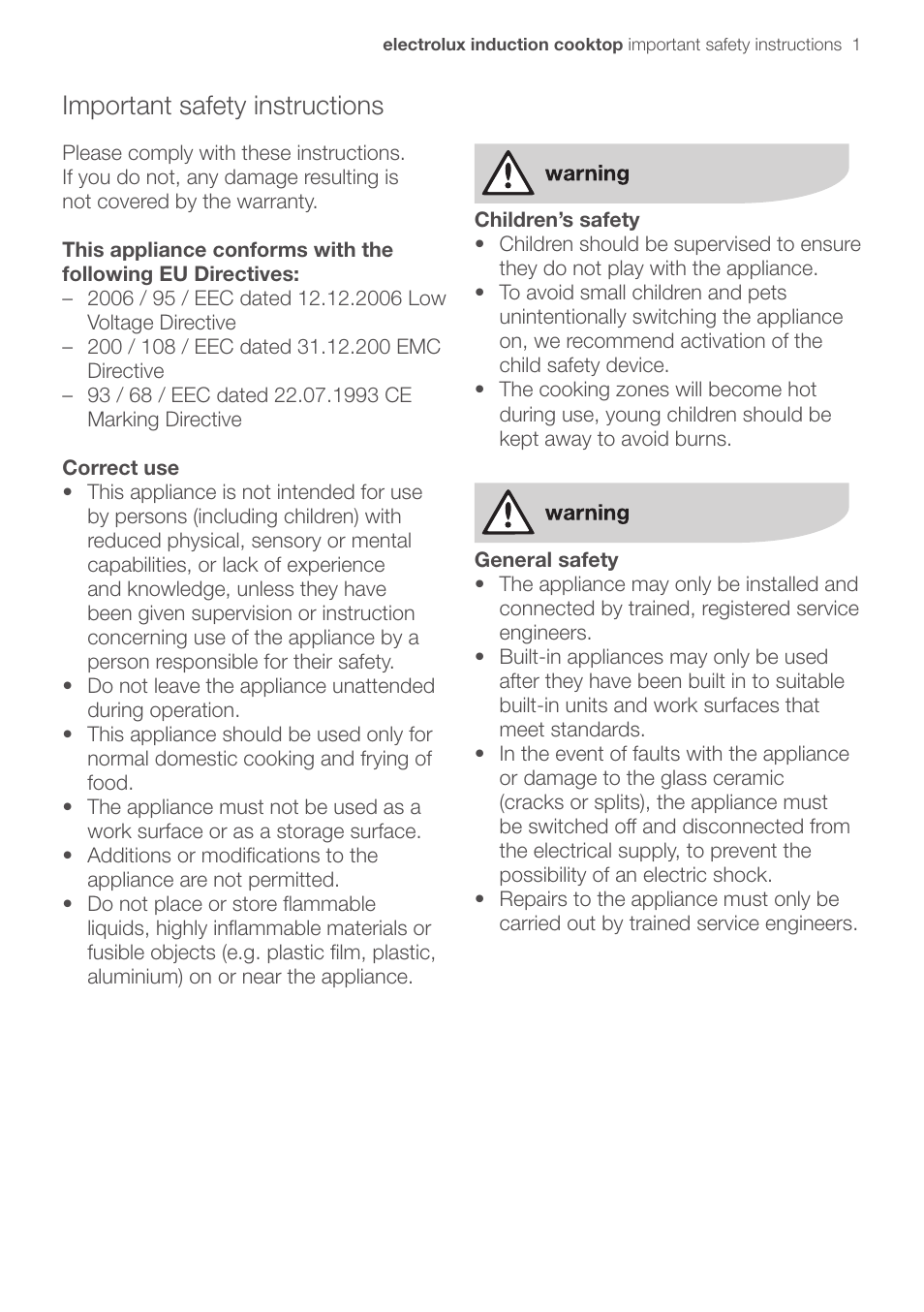 Important safety instructions | Electrolux EHD90LLUM User Manual | Page 5 / 30