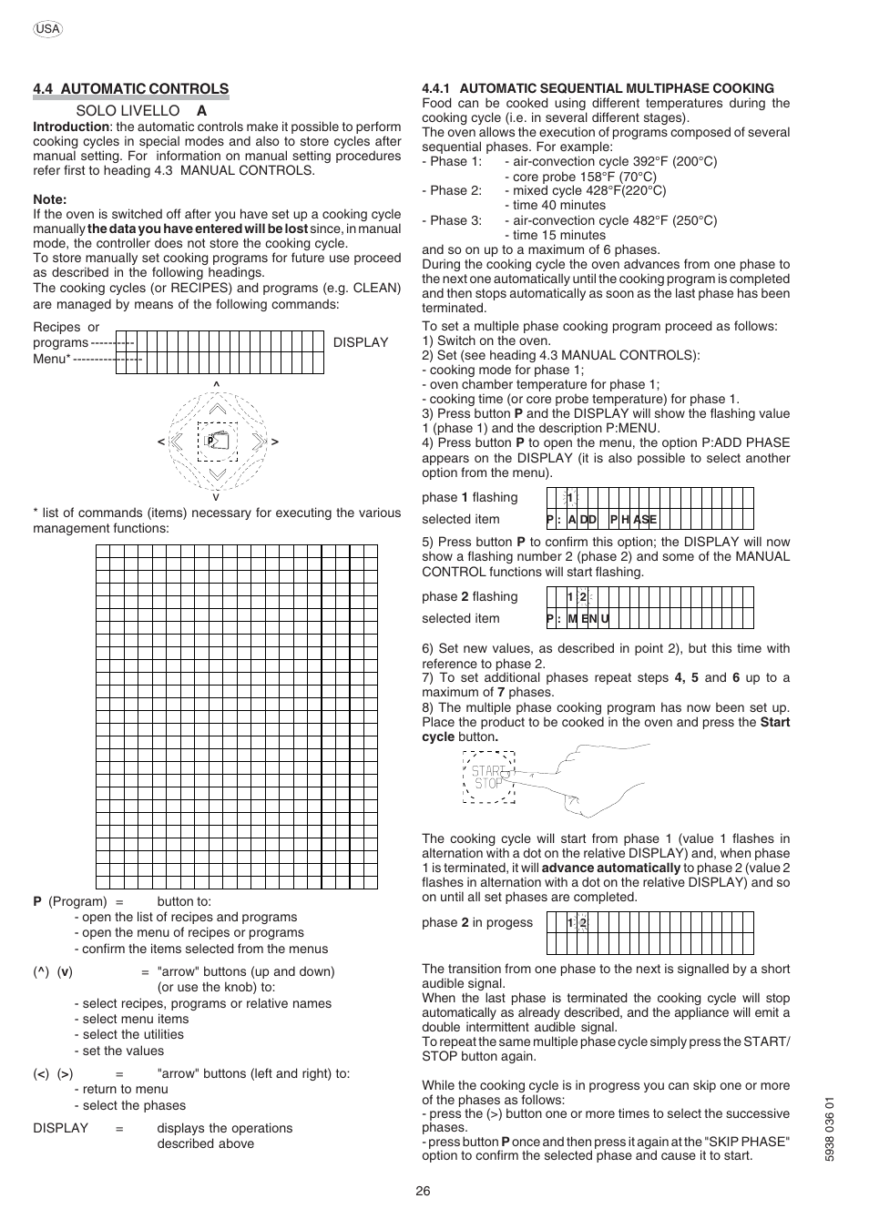 4 automatic controls solo livello a | Electrolux 269555 User Manual | Page 26 / 32