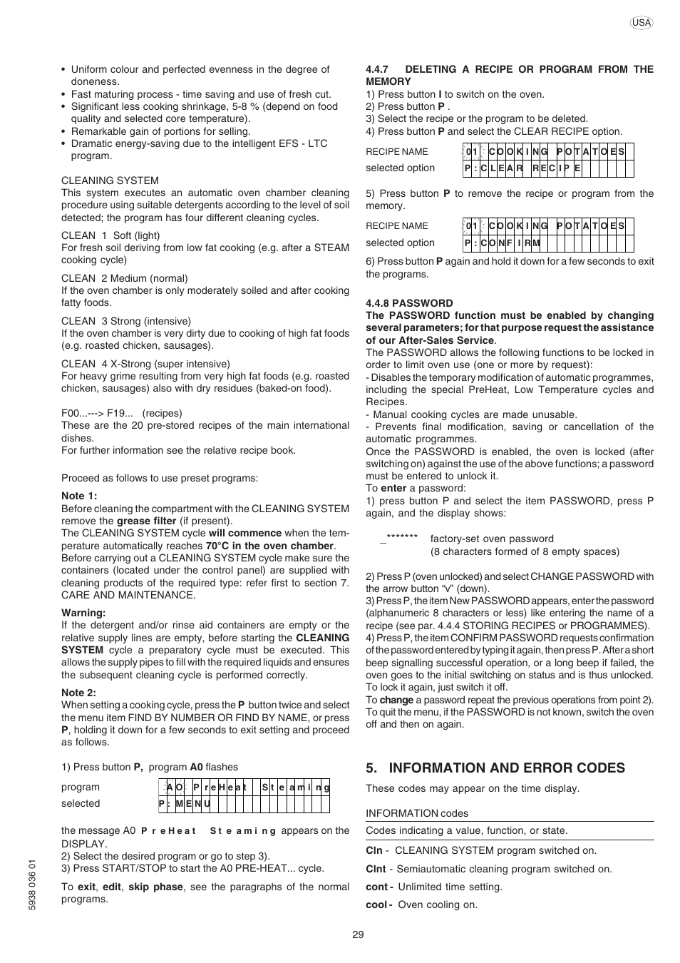 Information and error codes | Electrolux 269555 User Manual | Page 29 / 32