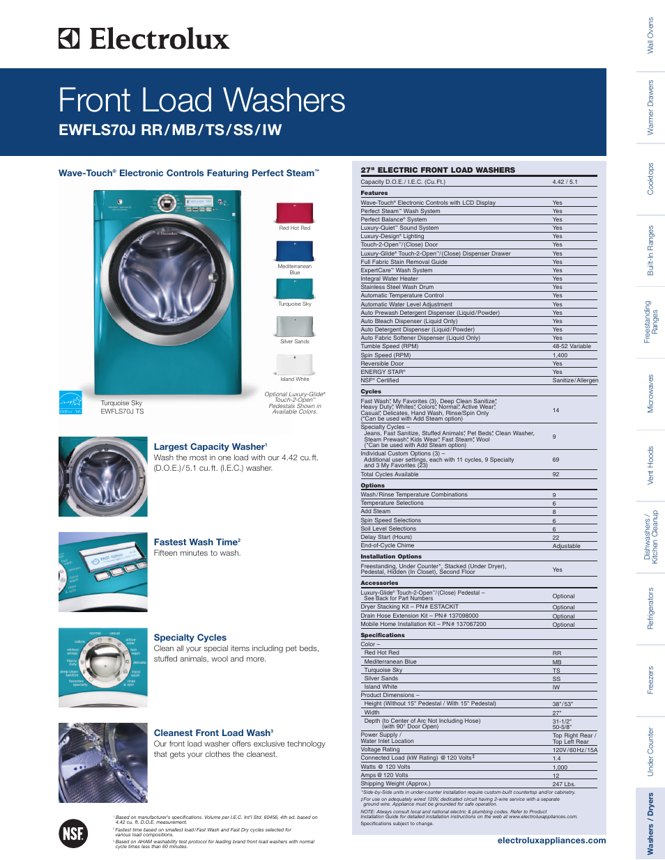 Electrolux EWFLS70J User Manual | 2 pages