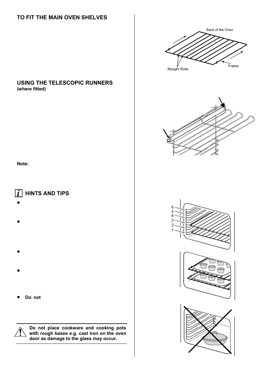 20 to fit the main oven shelves, Using the telescopic runners, Hints and tips | Electrolux COMPETENCE D5701-5 User Manual | Page 20 / 48