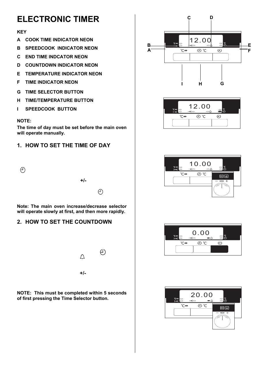 Electronic timer, How to set the time of day, How to set the countdown | Electrolux COMPETENCE D5701-5 User Manual | Page 8 / 48