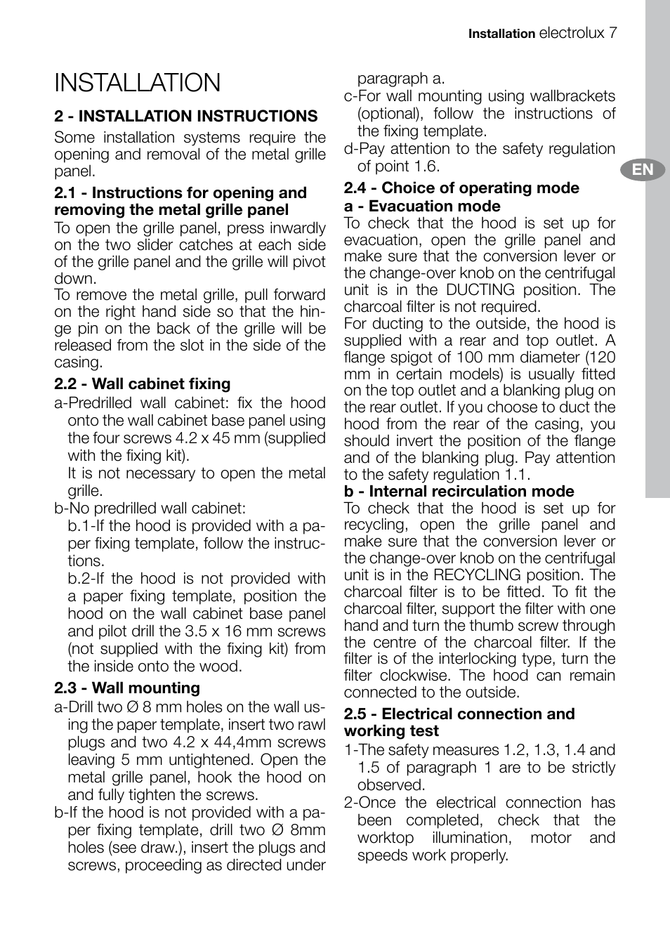 Installation | Electrolux EFT60003 User Manual | Page 7 / 12
