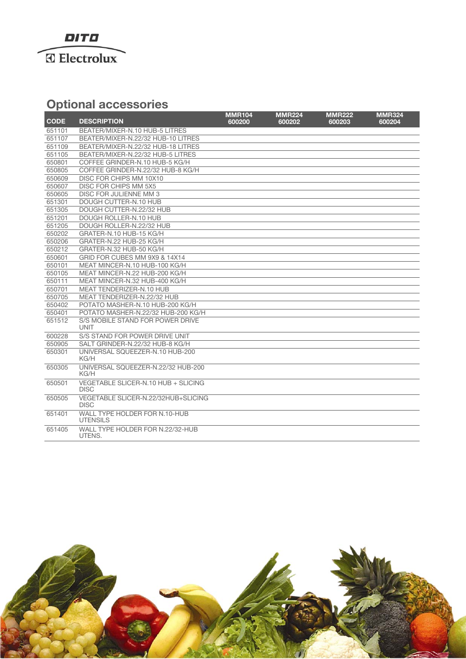 Optional accessories | Electrolux Dito 600202 User Manual | Page 3 / 4