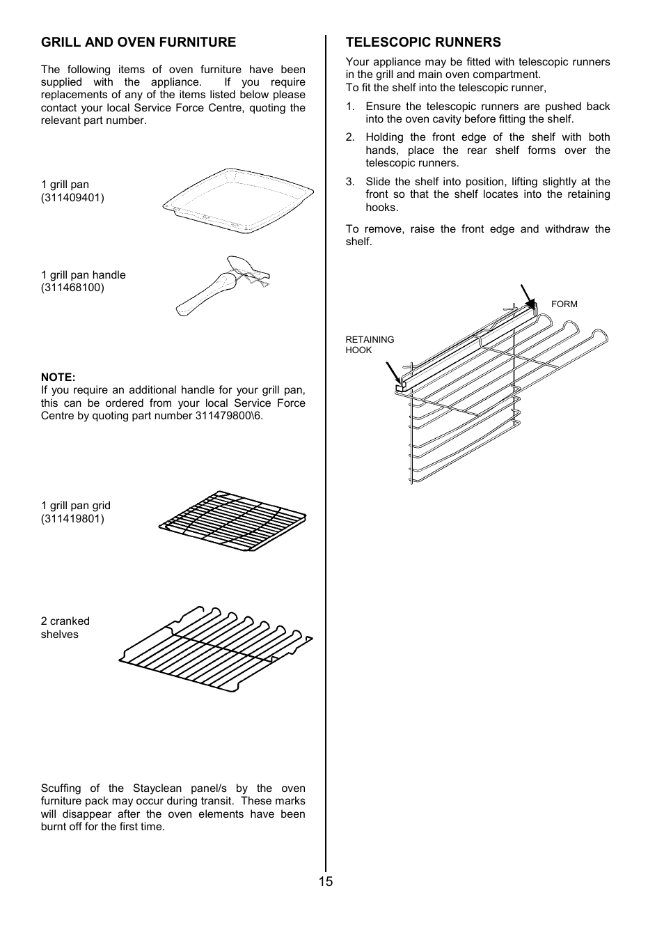 15 grill and oven furniture, Telescopic runners | Electrolux U24292 EOS 5330L User Manual | Page 15 / 36