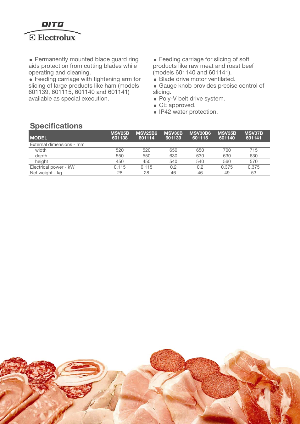 Specifications | Electrolux MSV30B User Manual | Page 2 / 3