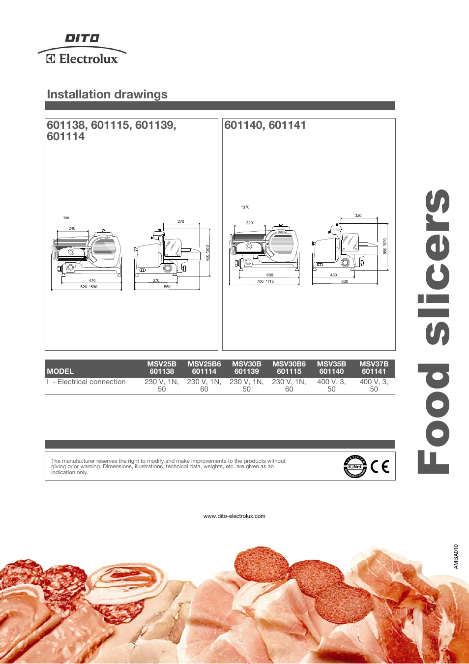 Food slicers, Installation drawings | Electrolux MSV30B User Manual | Page 3 / 3