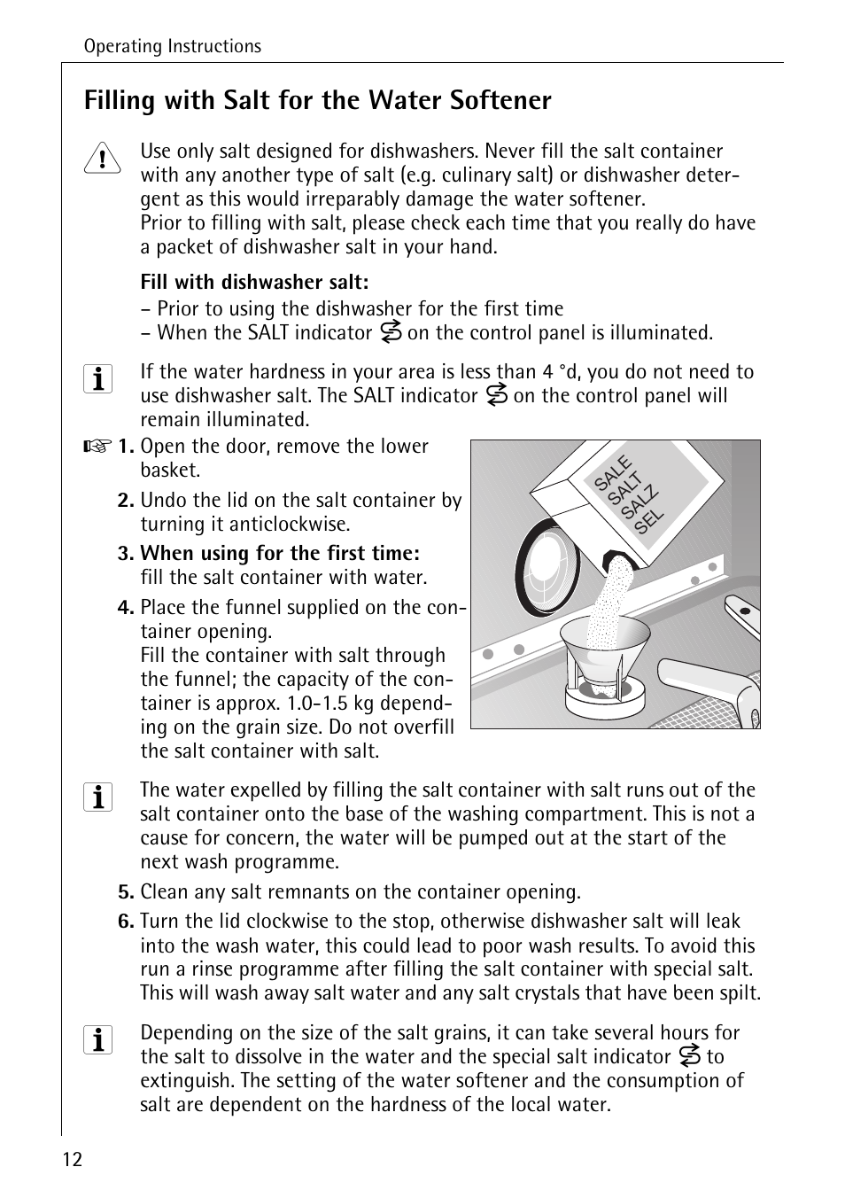 Filling with salt for the water softener | Electrolux 40660 i User Manual | Page 12 / 44