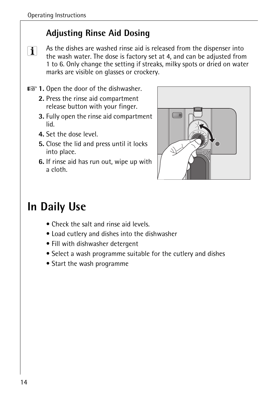 Adjusting rinse aid dosing | Electrolux 40660 i User Manual | Page 14 / 44