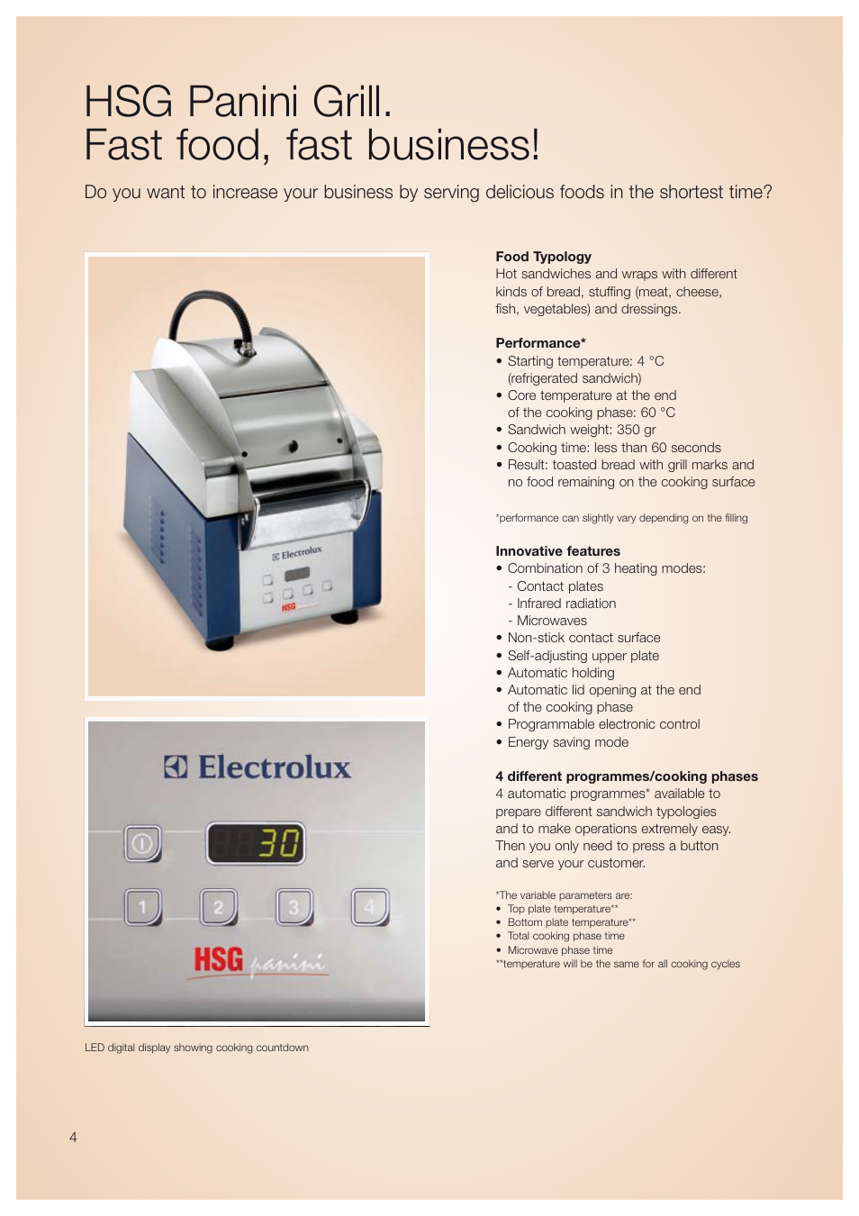 Hsg panini grill. fast food, fast business | Electrolux HSG User Manual | Page 4 / 8