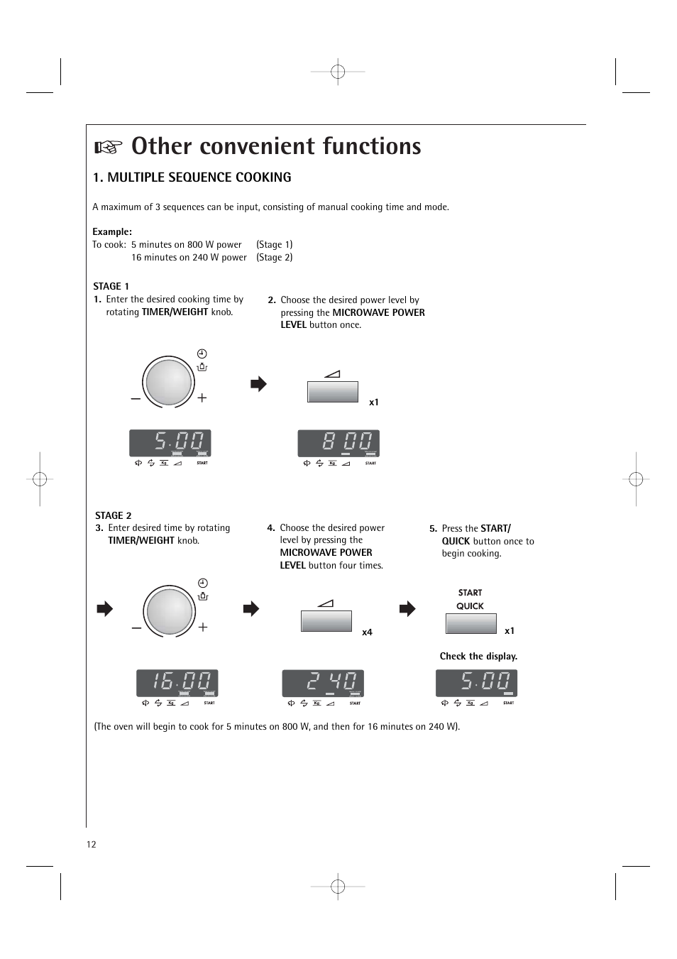 Other convenient functions, Multiple sequence cooking | Electrolux MC1751E User Manual | Page 14 / 36