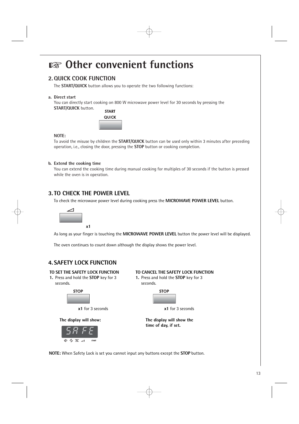 Other convenient functions, Quick cook function, Safety lock function | Electrolux MC1751E User Manual | Page 15 / 36