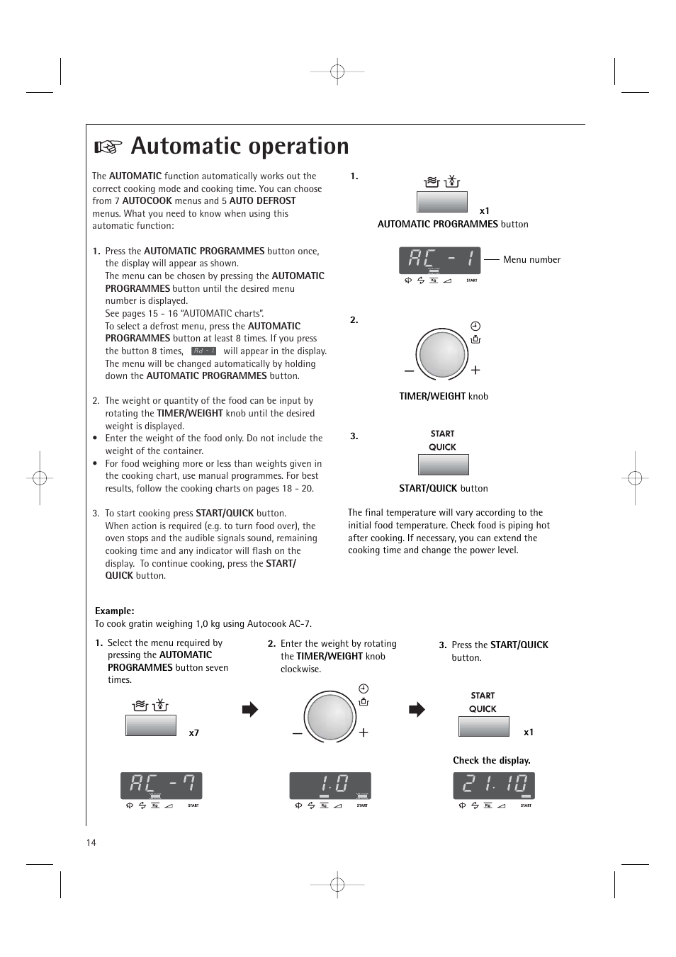 Automatic operation | Electrolux MC1751E User Manual | Page 16 / 36