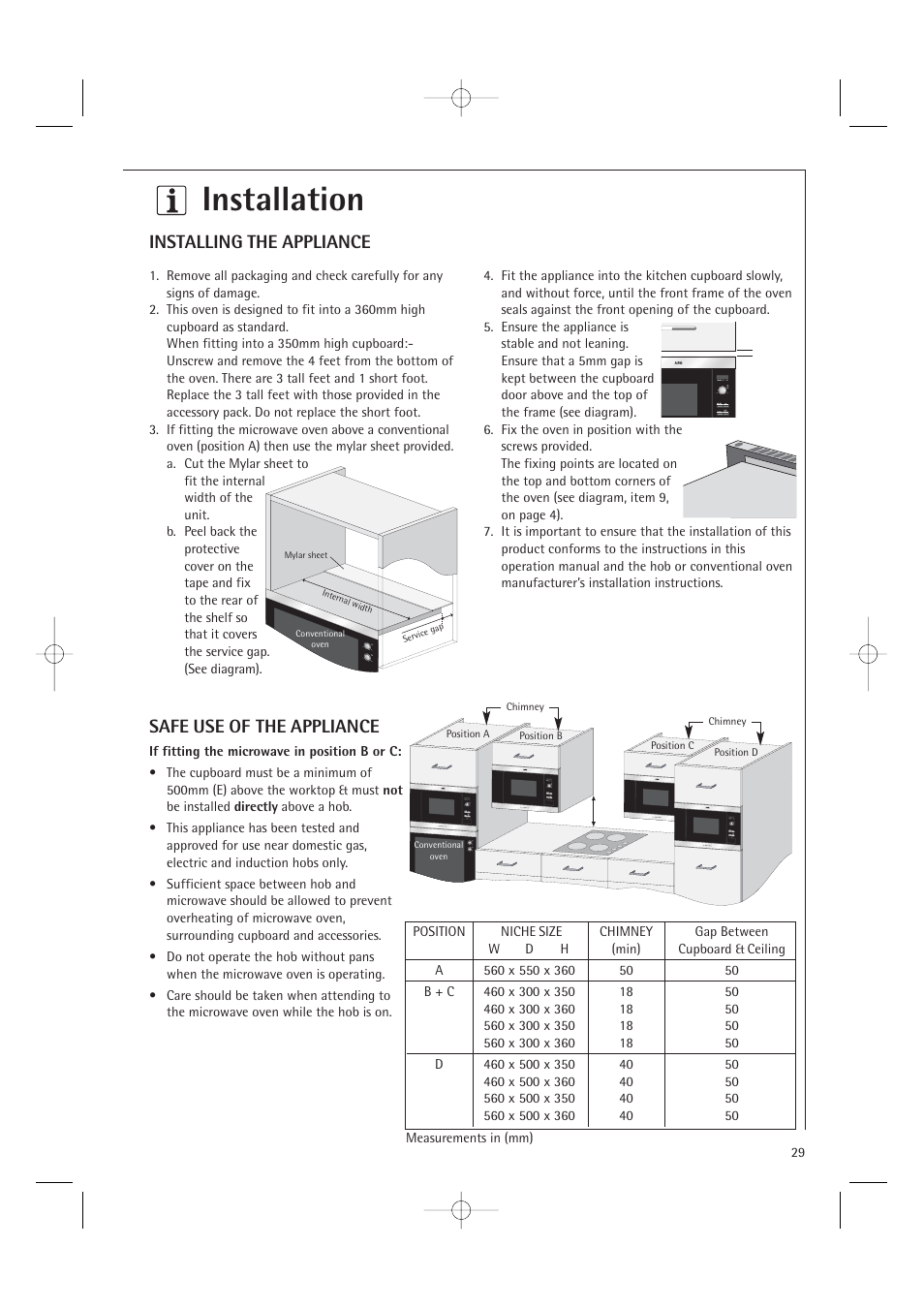 Installation, Installing the appliance, Safe use of the appliance | Electrolux MC1751E User Manual | Page 31 / 36