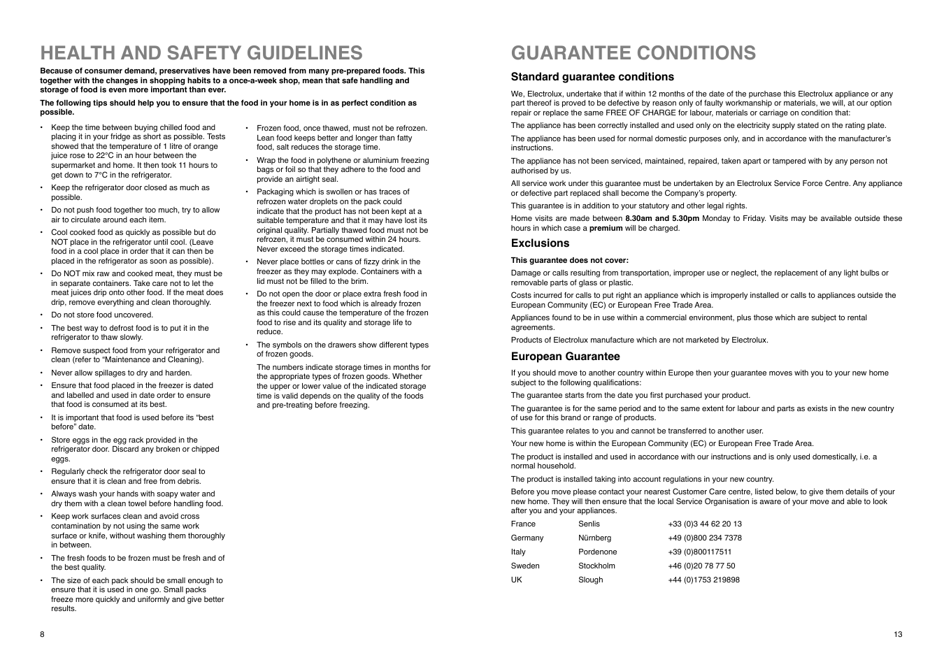 Health and safety guidelines, Guarantee conditions | Electrolux ER 8126 B User Manual | Page 13 / 20