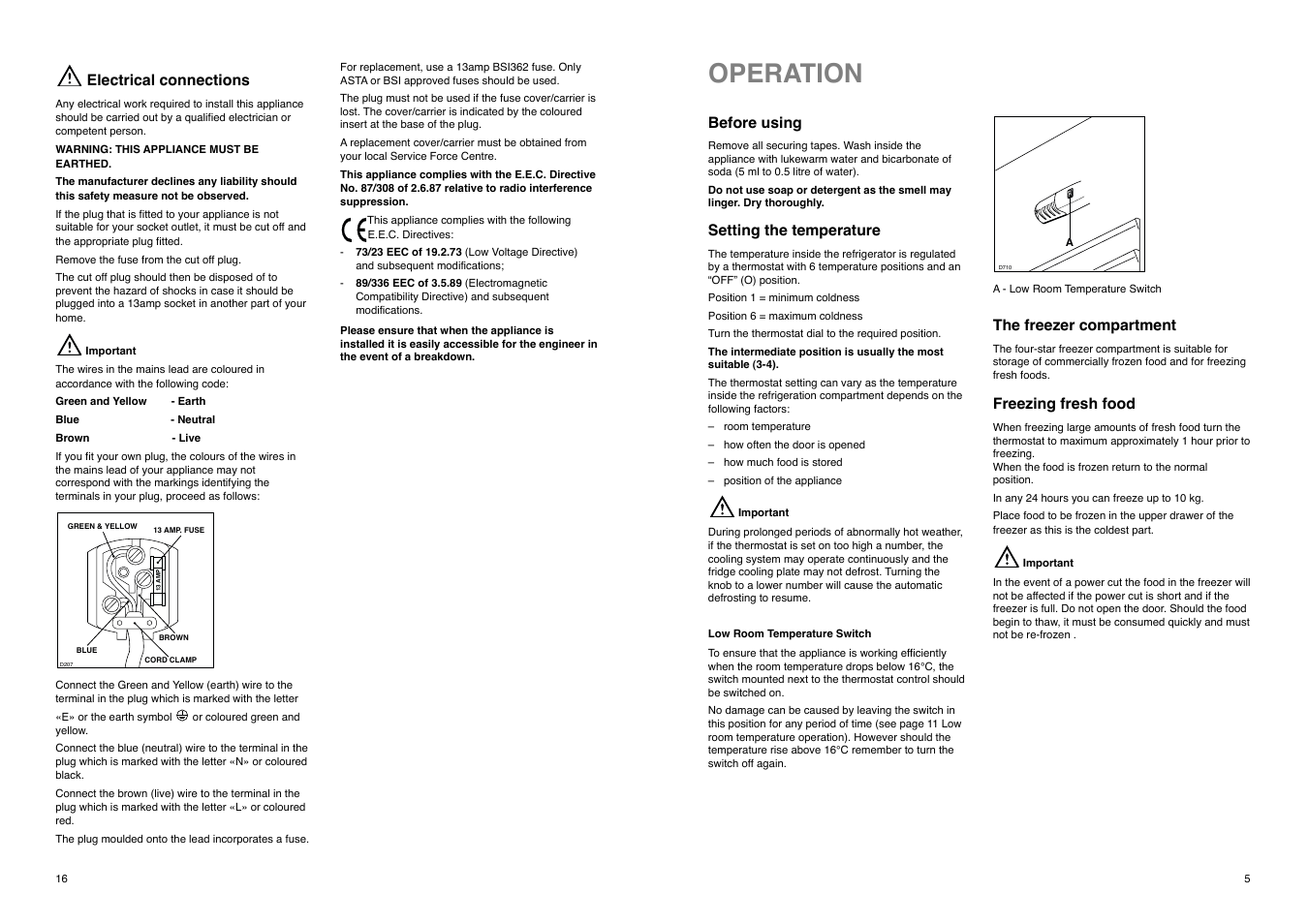 Operation | Electrolux ER 8126 B User Manual | Page 16 / 20