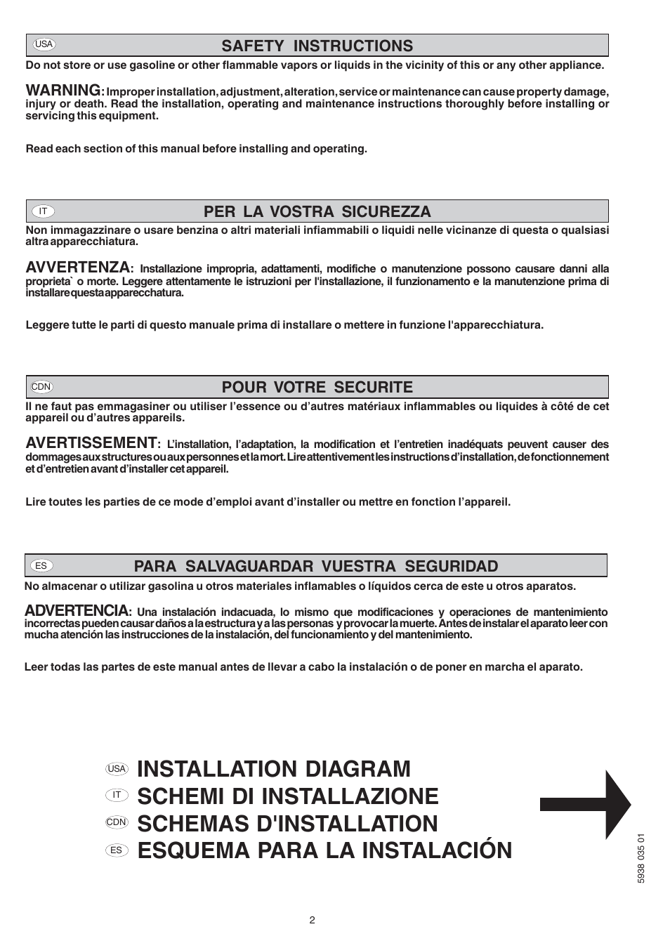 Safety instructions, Warning, Per la vostra sicurezza | Avvertenza, Pour votre securite, Avertissement, Para salvaguardar vuestra seguridad, Advertencia | Electrolux 269092 User Manual | Page 10 / 38