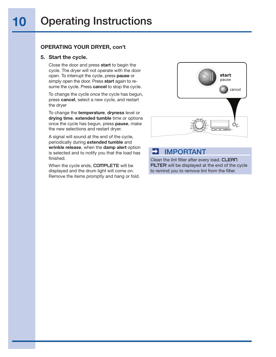 Operating instructions, Important | Electrolux Wave-Touch 137018100 A User Manual | Page 10 / 36