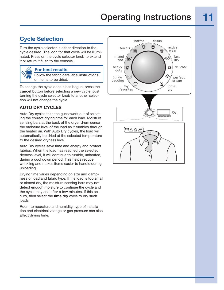 Operating instructions | Electrolux Wave-Touch 137018100 A User Manual | Page 11 / 36