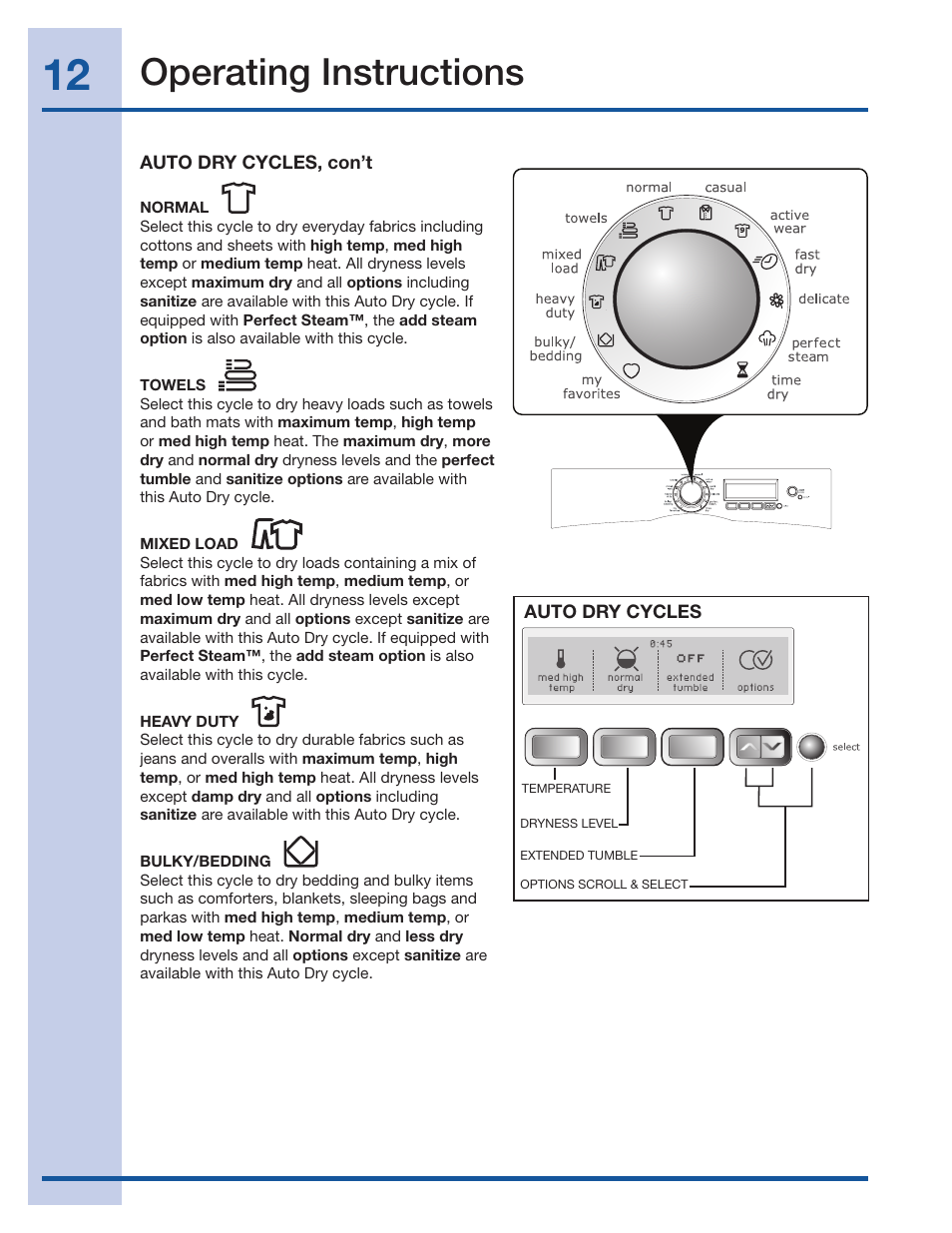 Operating instructions | Electrolux Wave-Touch 137018100 A User Manual | Page 12 / 36