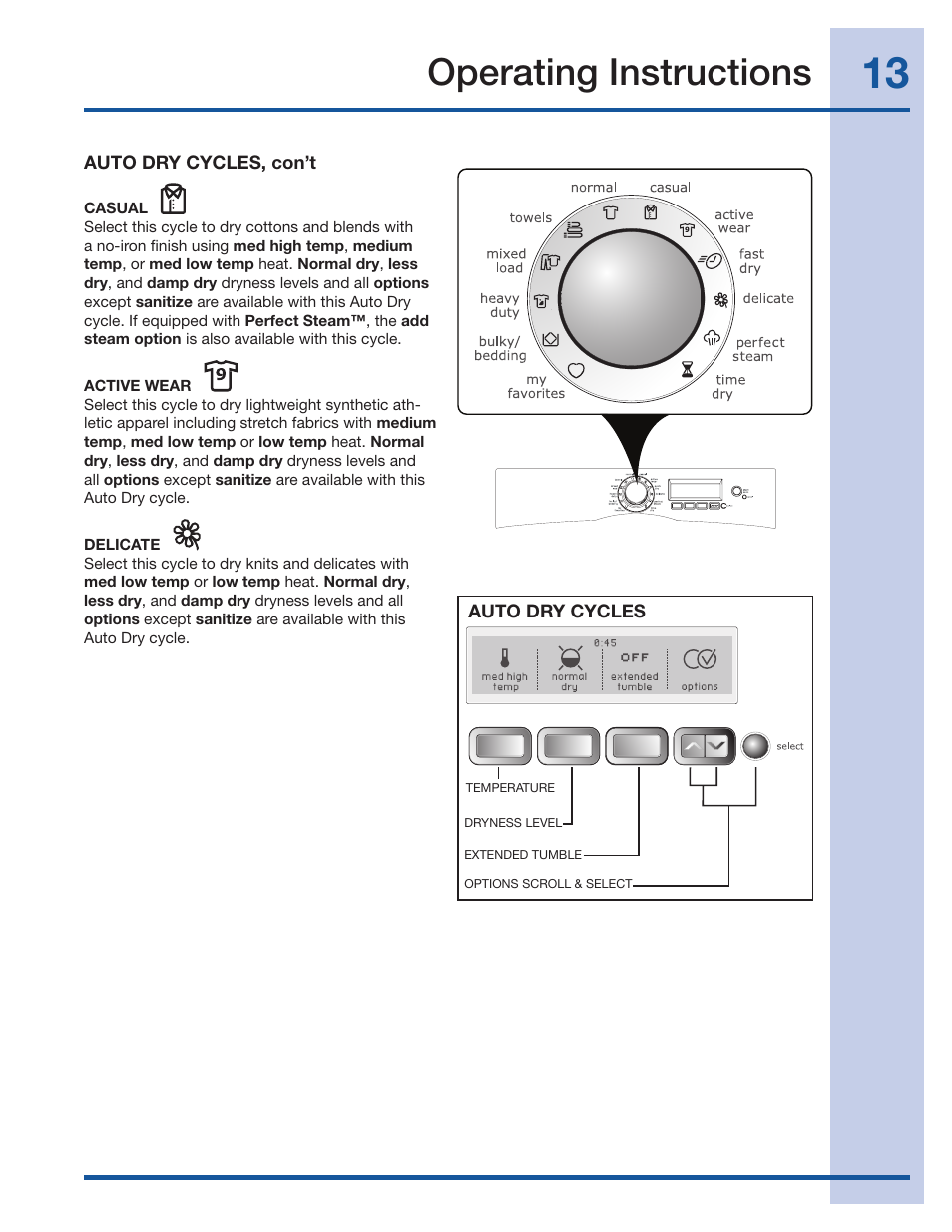 Operating instructions | Electrolux Wave-Touch 137018100 A User Manual | Page 13 / 36