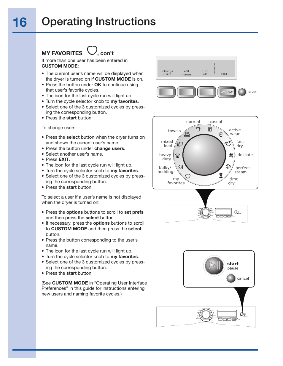 Operating instructions | Electrolux Wave-Touch 137018100 A User Manual | Page 16 / 36