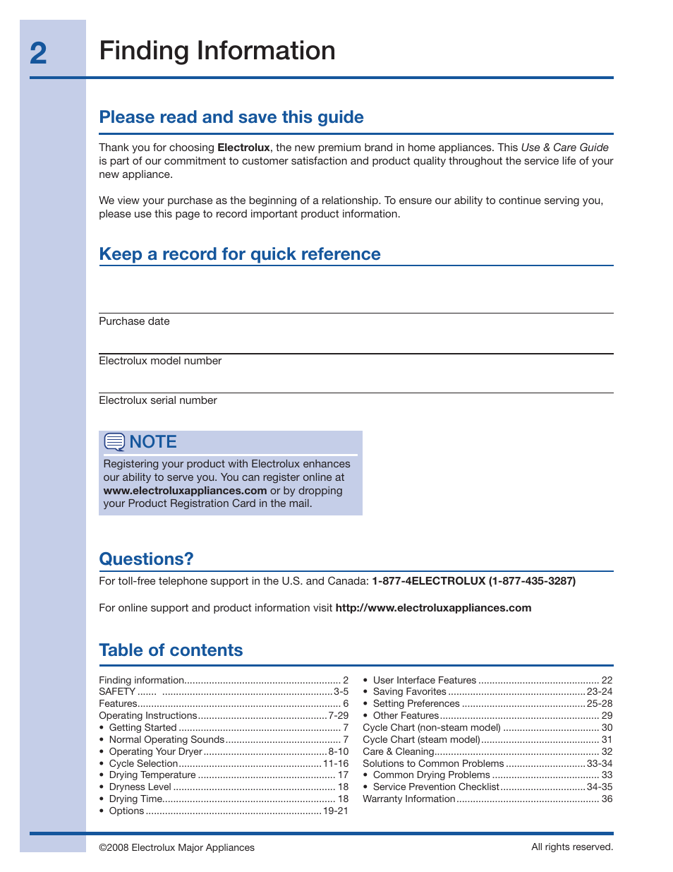 Electrolux Wave-Touch 137018100 A User Manual | Page 2 / 36