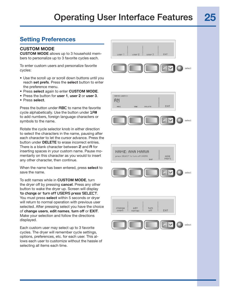 Operating user interface features, Setting preferences | Electrolux Wave-Touch 137018100 A User Manual | Page 25 / 36
