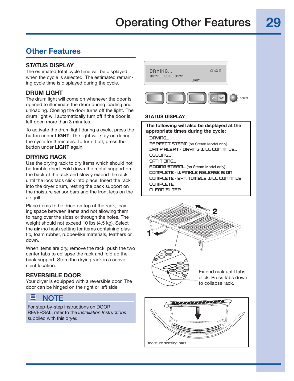Operating other features, Other features | Electrolux Wave-Touch 137018100 A User Manual | Page 29 / 36