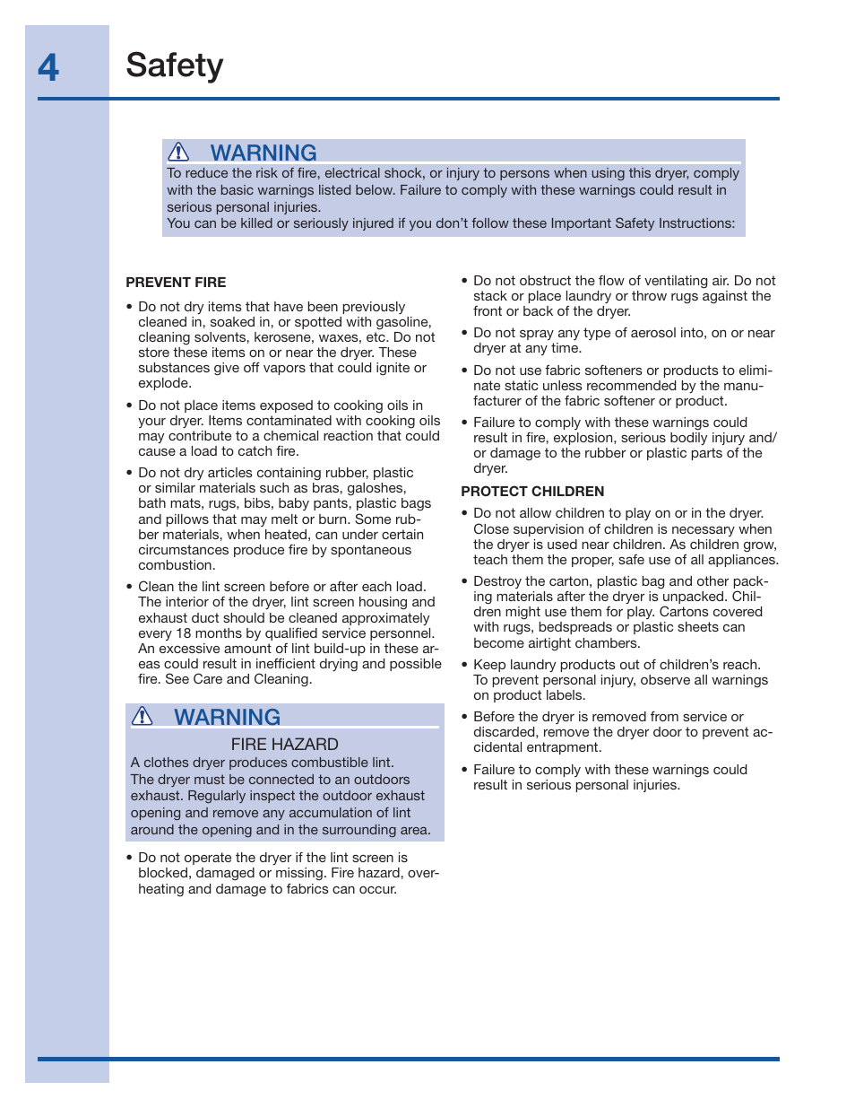 Safety, Warning | Electrolux Wave-Touch 137018100 A User Manual | Page 4 / 36