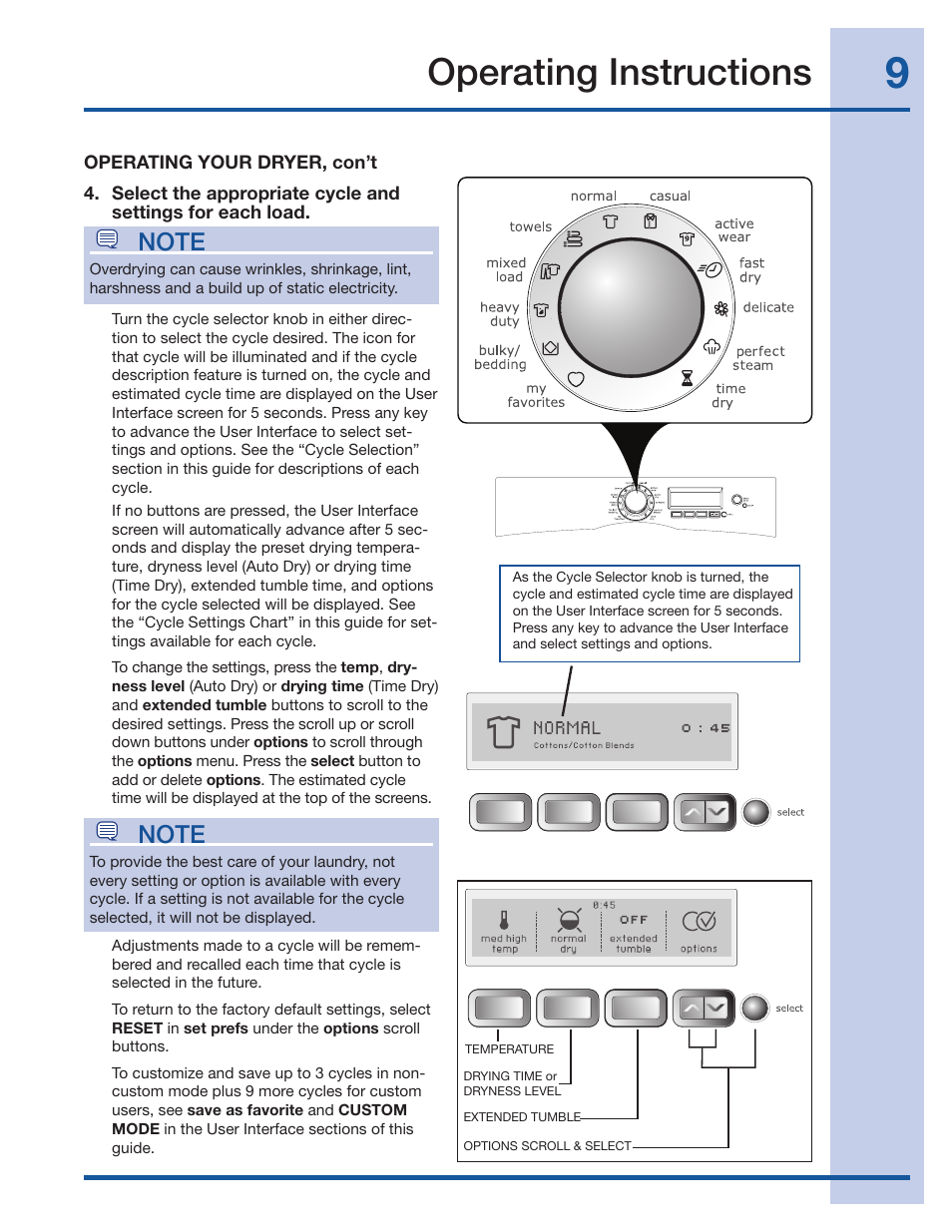 Operating instructions | Electrolux Wave-Touch 137018100 A User Manual | Page 9 / 36