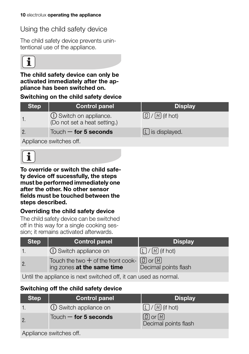 Using the child safety device | Electrolux EHS 60020 K User Manual | Page 10 / 32