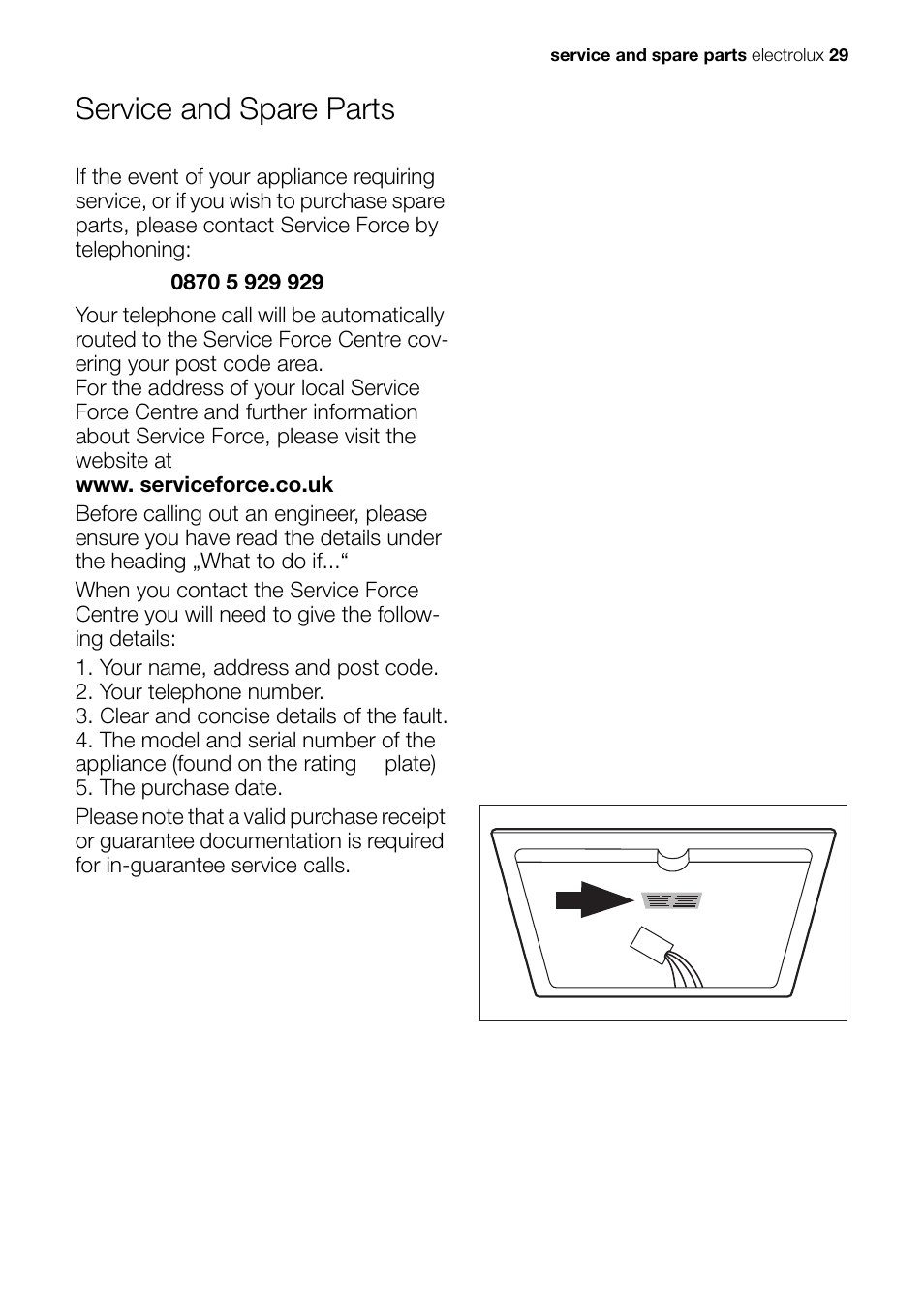 Service and spare parts | Electrolux EHS 60020 K User Manual | Page 29 / 32