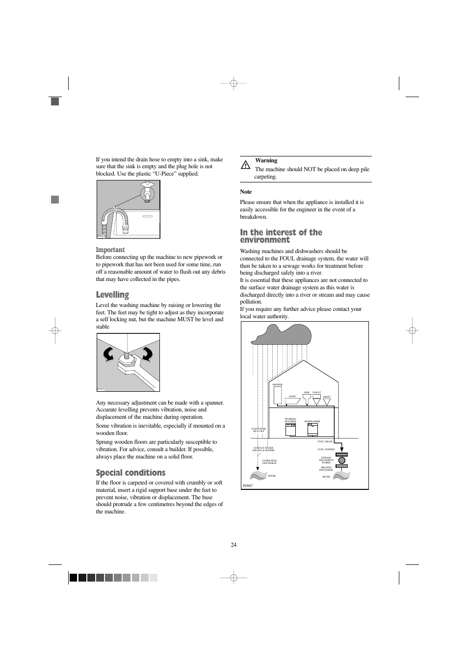 Levelling, Special conditions, Important | Electrolux EW 1000 I User Manual | Page 24 / 28