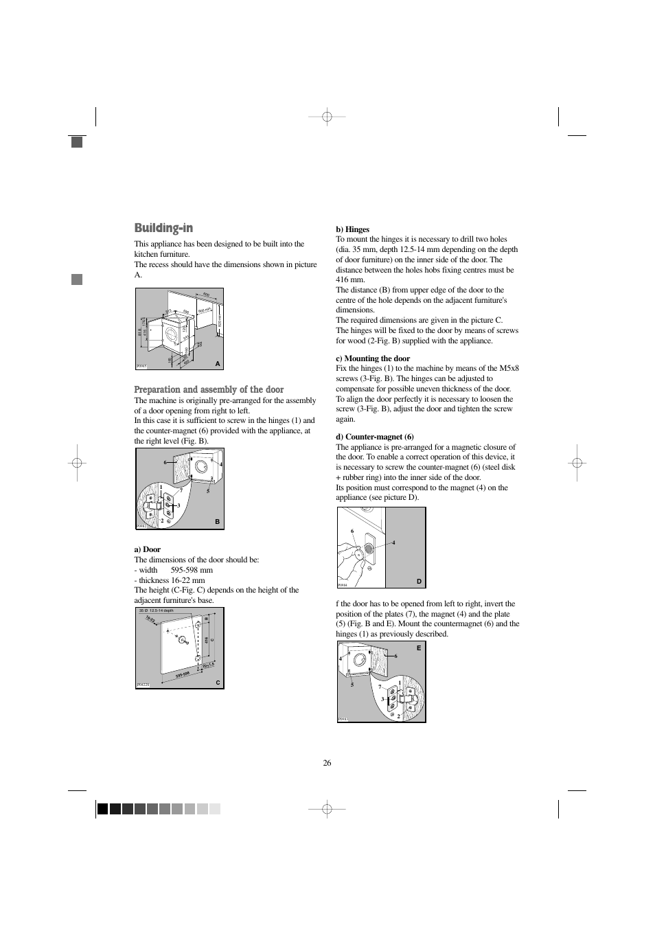 Building-in, Preparation and assembly of the door | Electrolux EW 1000 I User Manual | Page 26 / 28