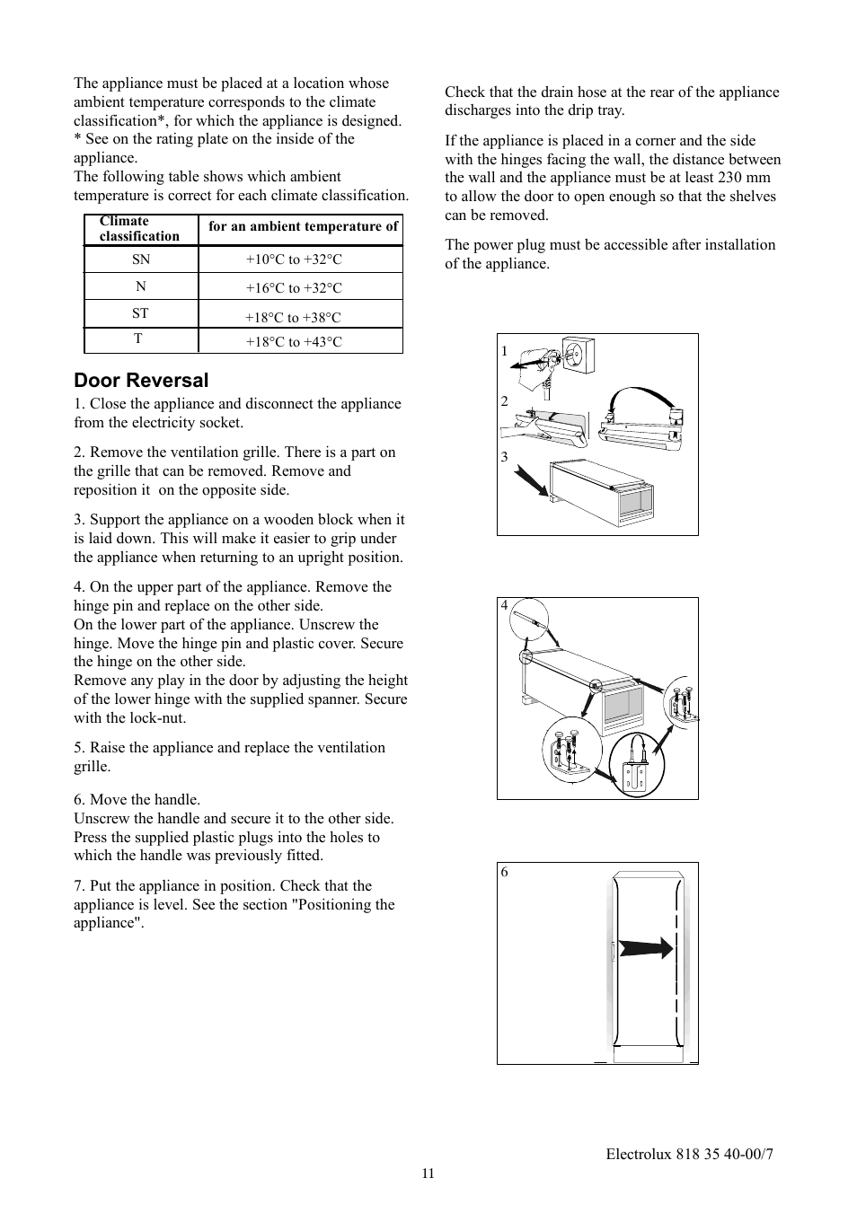 Door reversal | Electrolux ERC3711WS User Manual | Page 11 / 16