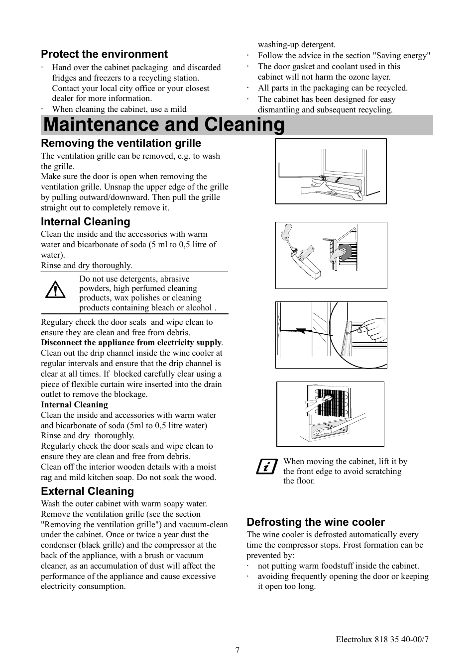 Maintenance and cleaning | Electrolux ERC3711WS User Manual | Page 7 / 16