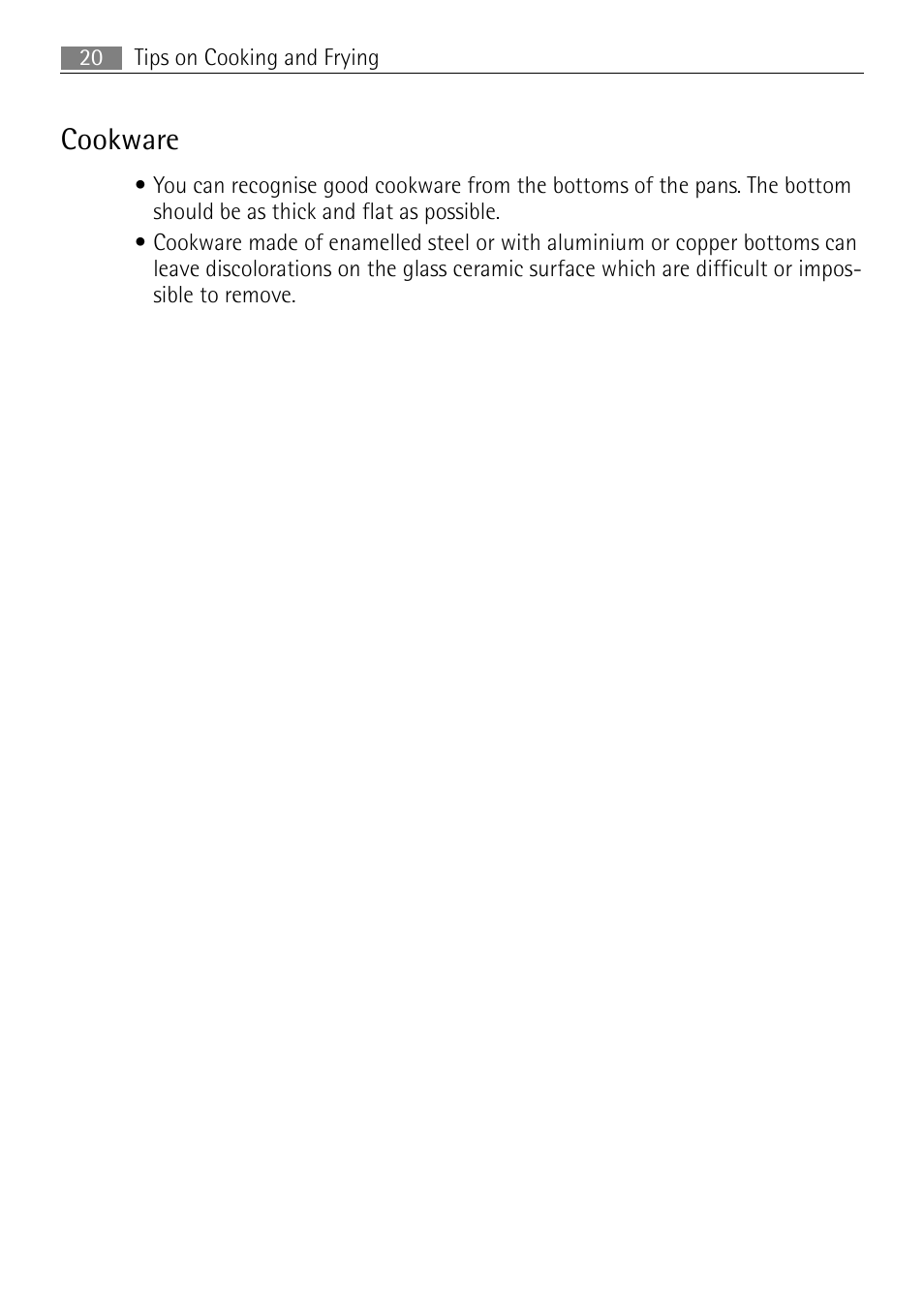 Cookware | Electrolux 67160KFN 67160 KF-N User Manual | Page 20 / 40