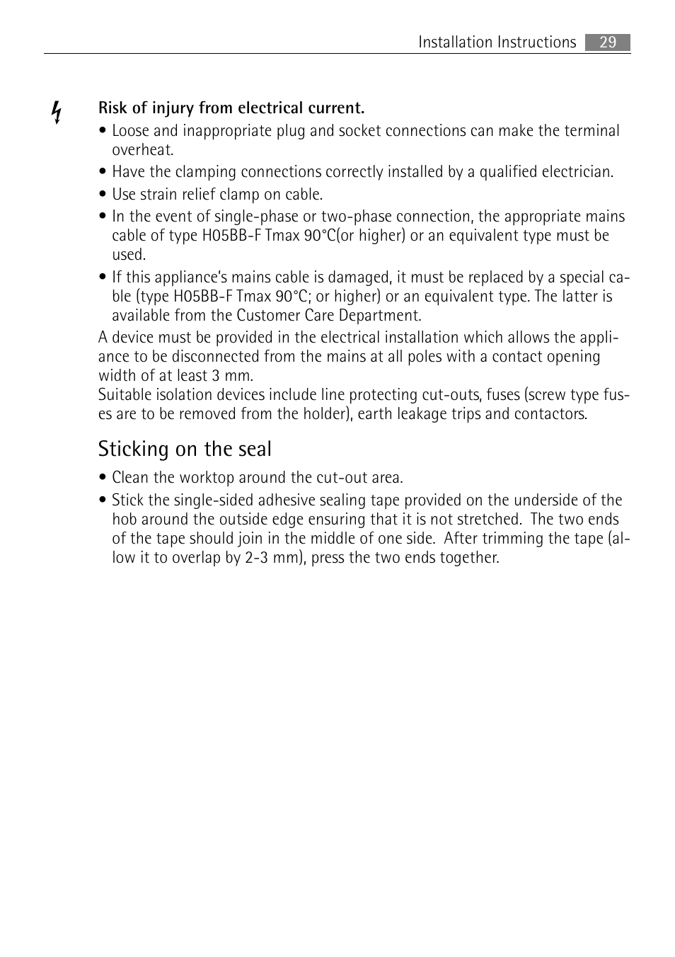 Sticking on the seal | Electrolux 67160KFN 67160 KF-N User Manual | Page 29 / 40