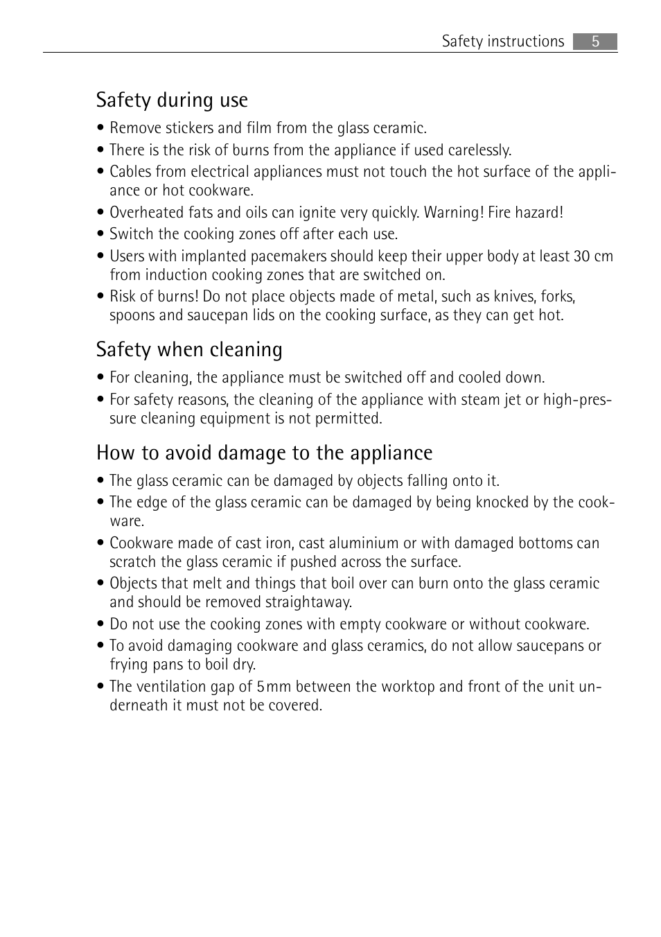 Safety during use, Safety when cleaning, How to avoid damage to the appliance | Electrolux 67160KFN 67160 KF-N User Manual | Page 5 / 40