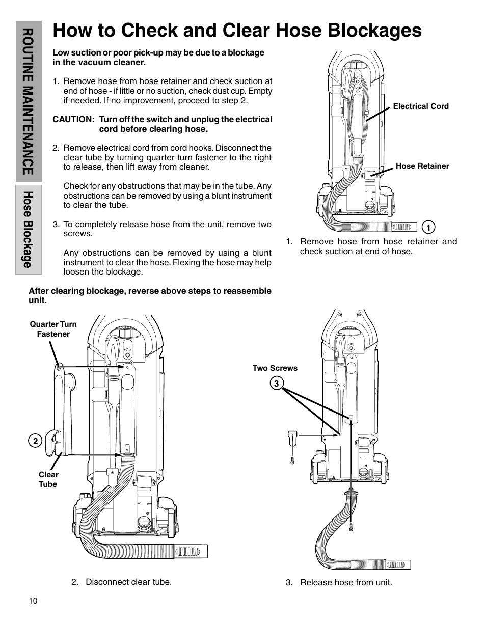 How to check and clear hose blockages | Electrolux Z5600 Series User Manual | Page 10 / 16