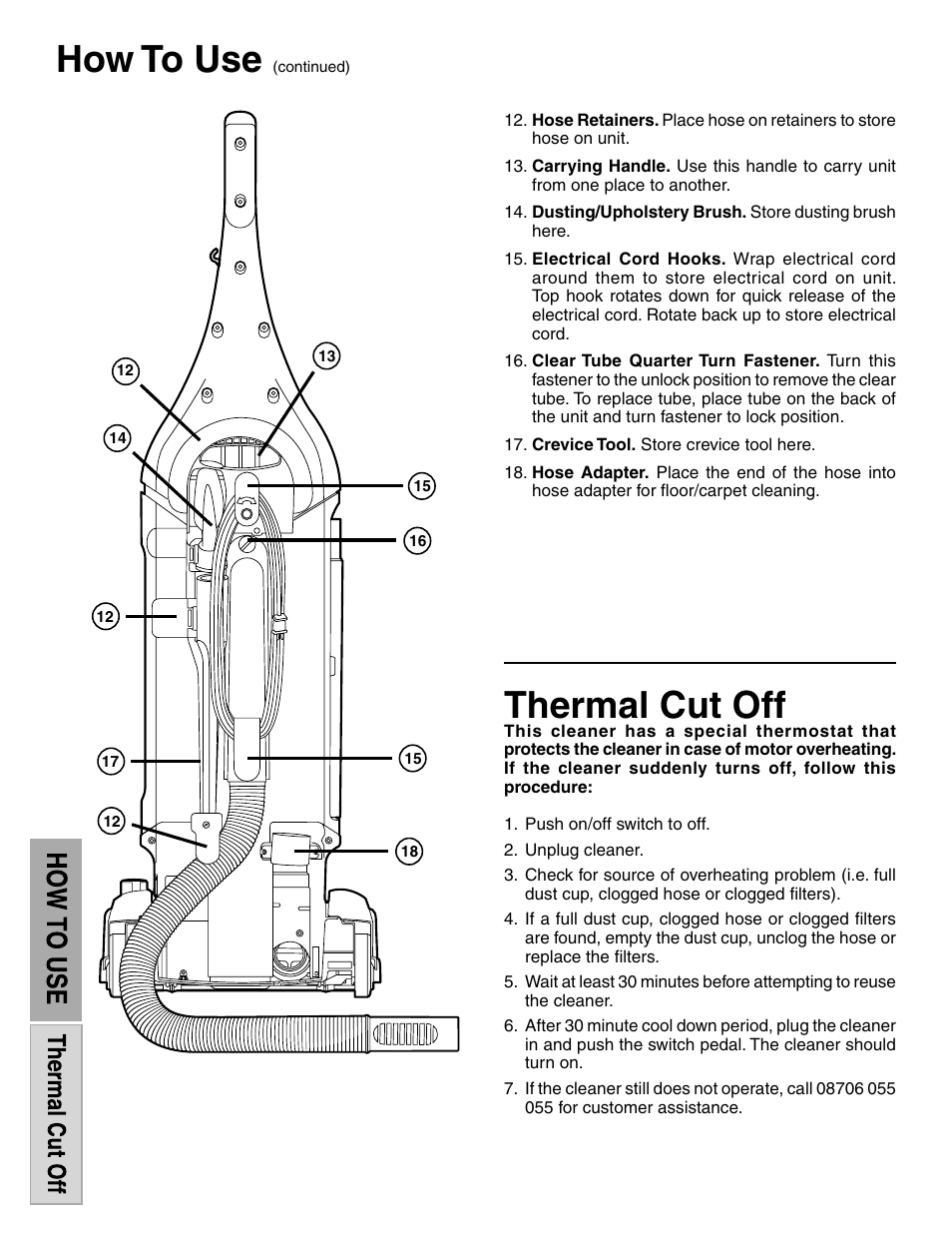 Thermal cut off, How to use | Electrolux Z5600 Series User Manual | Page 8 / 16