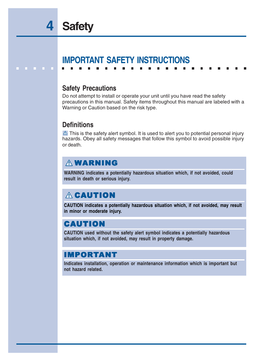 Safety, Important safety instructions | Electrolux E308WV60ES User Manual | Page 4 / 18