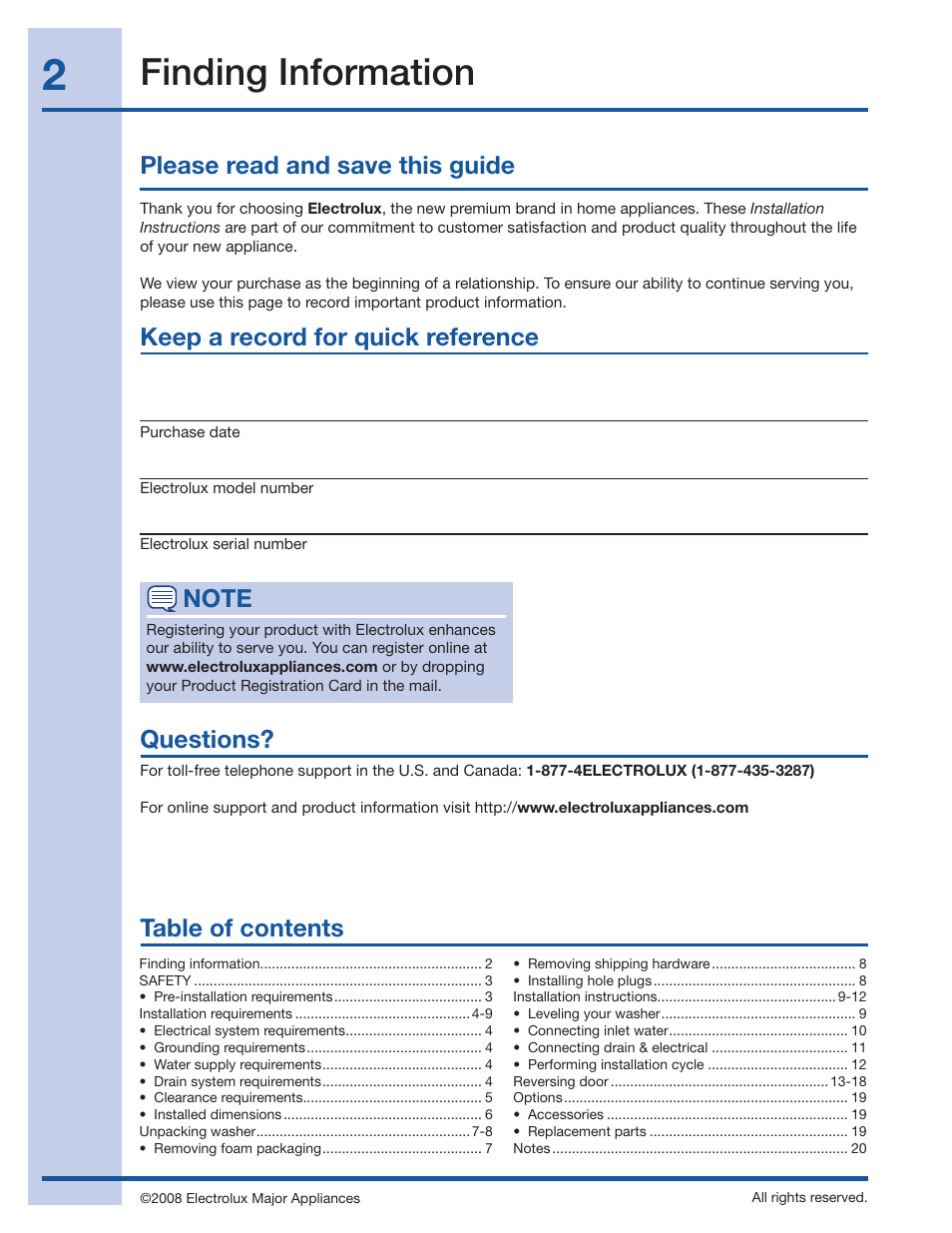 Electrolux 137098000 User Manual | Page 2 / 20